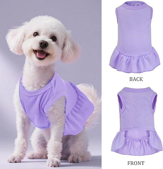 2 Pcs Dog Dresses Cat Skirt Solid Color Dog Clothes Summer Sleeveless Puppy Girl Clothes for Small Pet Dogs Cats (Pink,Light Purple, X-Small)