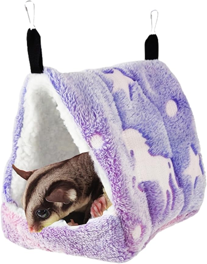 Cotton Guinea Pig Rat Hammock, Colorful Hamster Hanging Nest Warm Hideout Cage for Small Animals Sugar Glider Parrot Ferret (Purple,Large)