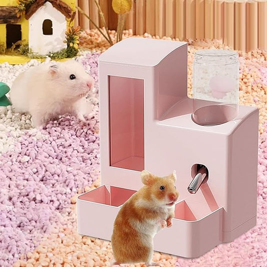3 in 1 Hamster Automatic Feeder Dispenser Easy to Clean Container Feeding Station for Home Ferrets Bunny Small Animal Patio, Pink 80ml Bottle