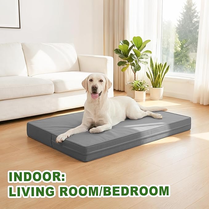 Vonabem Outdoor Waterproof Dog Bed Washable, Jumbo Large Crate Pad 54 inch, XXXL Cooling Wipeable Leather Pet Beds with Removable Cover Reversible, Foam Anti-Slip Kennel Pads 53"x36" Grey