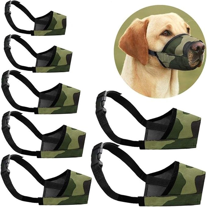 Dog Muzzles Suit, 7 PCS Adjustable Breathable Safety Small Medium Large Extra Dog Muzzles for Anti-Biting Anti-Barking Anti-Chewing Safety Protection (Camouflage)