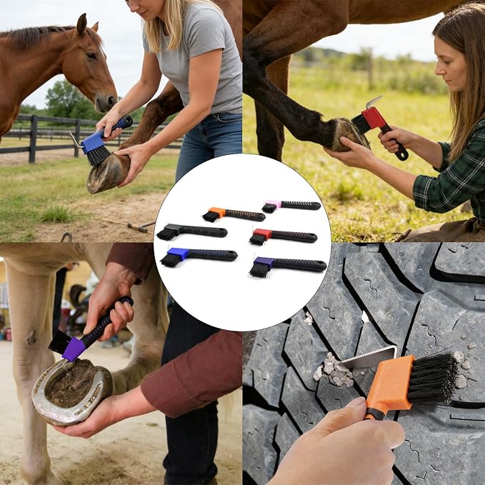 Horse Hoof Pick with Brush, 2-in-1 Hoof Pick for Horses with Soft Grip Rubber Handle, Grooming Brush Tool for Horse Grooming Supplies(Purple)