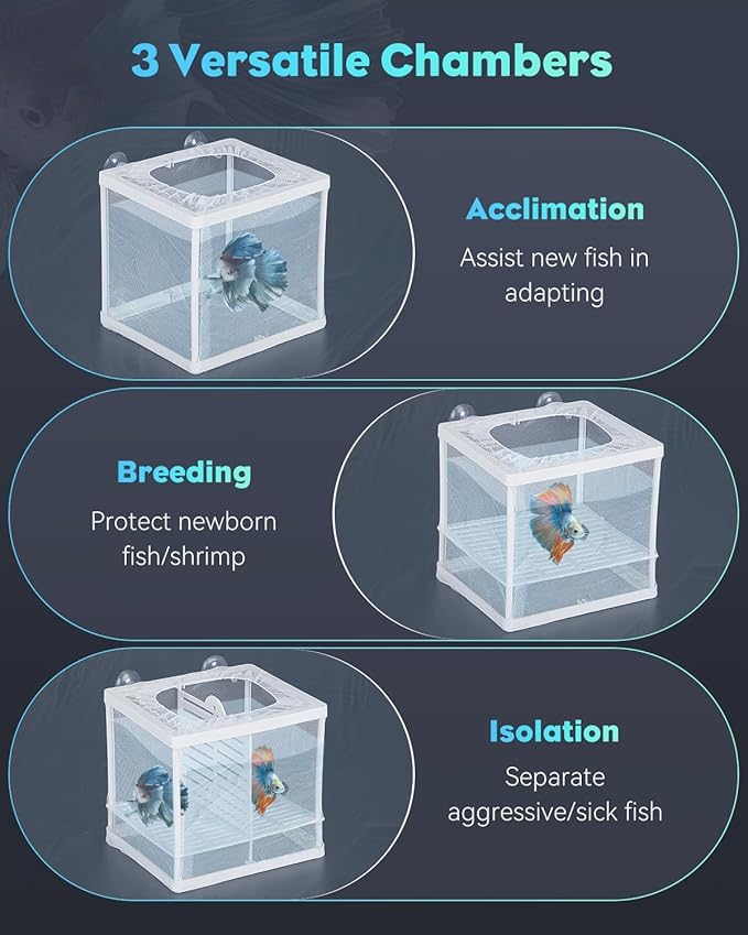Pawfly Fish Tank Breeder Net Aquarium Fish Breeder Box with Nylon Mesh & Suction Cups Separation Net Small Fish Fry Hatchery Incubator Hatching Box for Baby Fish Shrimp Betta