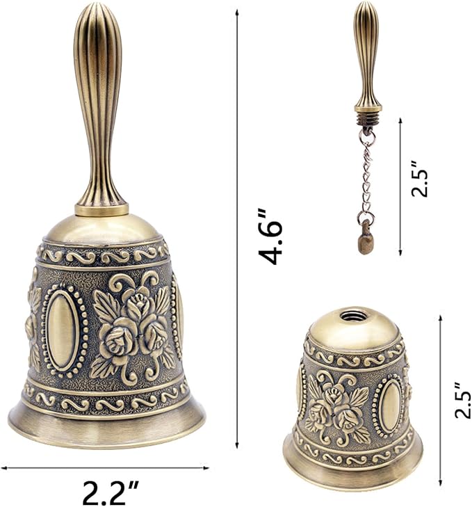 DomeStar Vintage Brass Hand Bell – Loud Call Bell for Bedside, Dinner, Wedding, Christmas & Holiday Party