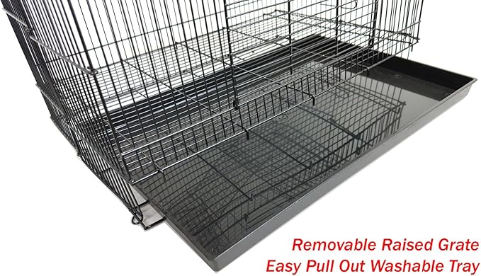 Large 3-Levels Foldable Ferret Chinchilla Sugar Glider Rats Animal Chew Free Metal Carrier Travel Cage with Narrow 3/8" Wire Bar Spacing Prevent Escape and Stuck Shelves and Ladders Included