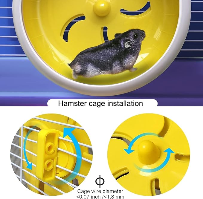 Hamster Toys Silent Wheel Quiet Exercise Exercise Toys Spinner for Gerbil Rat Mouse Mice Dwarf Hamster Adjustable Stand Silent Hamster Wheel (Yellow)