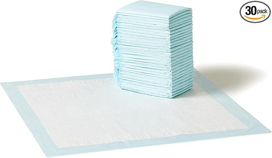 Amazon Basics Scented Dog and Puppy Pee Pads, 5-Layer Leak-Proof Super Absorbent, Quick-Dry Surface for Potty Training, Regular Size 22 x 22 inches, Blue & White, 30 Count