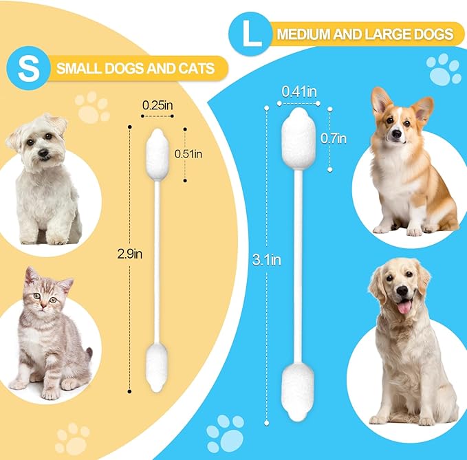 Dog Ear Cleaning Swabs 56pcs – Gourd-Shaped Cotton Tips for Dogs' Ears – Gentle Ear Cleaning Sticks for Oily-Eared Breeds, Pet Grooming, Bathroom or Travel Use
