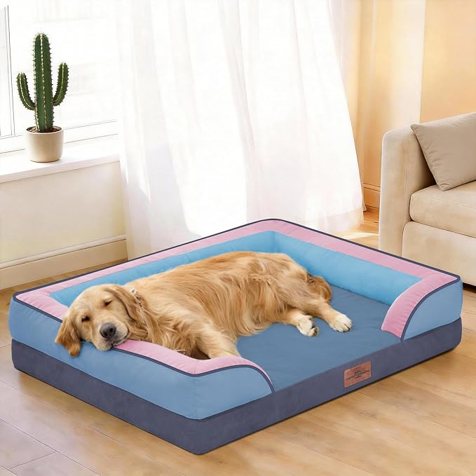 Comfort Expression Orthopedic Dog Bed for Extra Large Dogs with Bolster | Waterproof Dog Couch Bed with Washable Cover & Non-Slip Bottom, Supportive Egg Crate Foam XL Pet Bed, 45x35 Inch