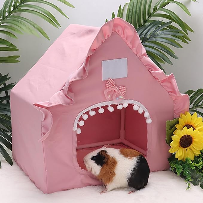 Hamster Hideout Tent with Curtain,Bunny Hideout, Machine Washable Guinea Pig Hide Tent Houses & Habitats, Triangular Hideout Shelter Small Animal Bed,Ferret, Rat, Chinchilla, Squirrel（Green）