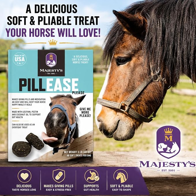Majesty's PillEase Horse Treats | A Delicious Soft and Pliable No Bake Cookie Horse Treat | Makes Giving Pills & Medication Easy | Made in The USA - 48 Wafers