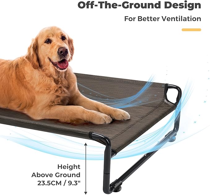 Veehoo Outdoor Elevated Dog Bed,Raised Dog Beds for Large Dogs, Washable Dog Cot with Headrest Sides, Non-Skid Feet, Breathable Mesh, Cooling Pet Hammock for Indoor or Camping, 42", Brown
