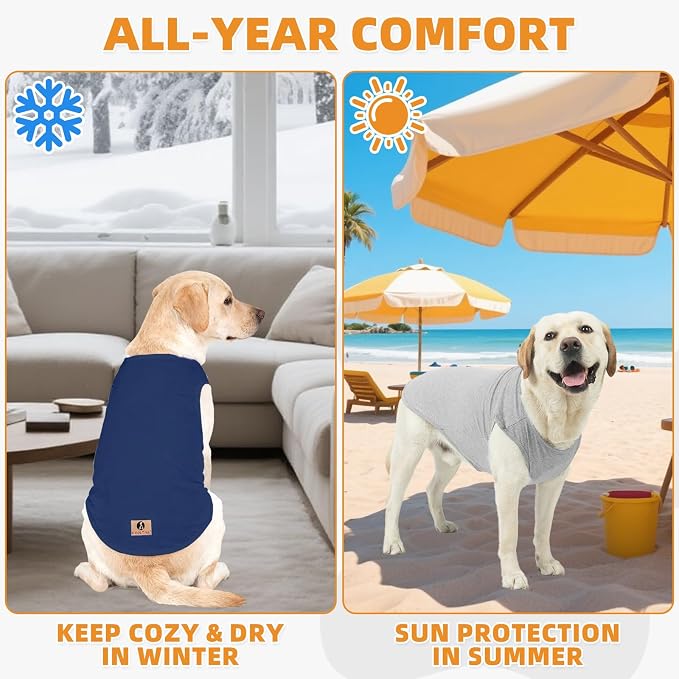 KOOLTAIL Boy Dog Clothes for Large Dogs, 2 Pack Cotton Summer Dog UV & Insect Protection T Shirts for Outdoor Hiking Camping, Anti-Hair Loss & Lightweight Pet Vest Tank Tops Apparel, Blue & Grey, XXL