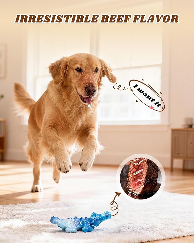 BoYoYo Tough Dog Toys for Aggressive Chewers 2 Pack, Indestructible Dog Toy for Large Dogs, Durable Dog Toys to Keep Them Busy for Large Breed, Teeth Cleaning and Training, Beef Flavor