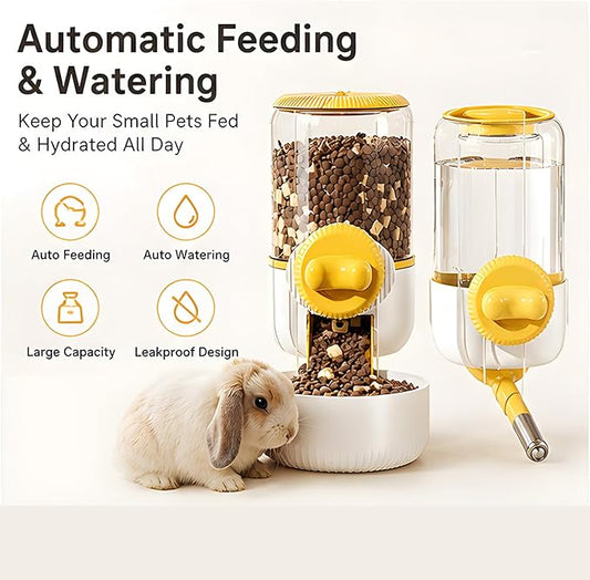 GPY Pet Water Dispenser for Cage, Automatic Hanging Rabbit Water Bottle, 30oz Large Capacity Guinea Pig Bunny Water Dispenser Small Animal Water Bottle（Water Dispenser only, Yellow