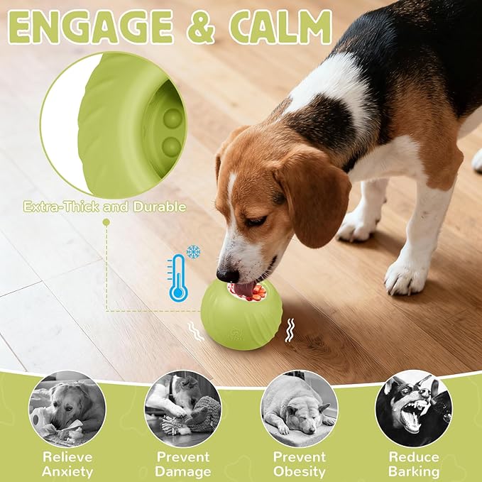 Long-Lasting Dog Lick Toy, Wobbly Dog Enrichment Lick Bowl to Keep Dogs Busy, Interactive Stuffable Dog Treat Feeder for Boredom, Silicone Treat Dispensing Chew Toy(Green,S)