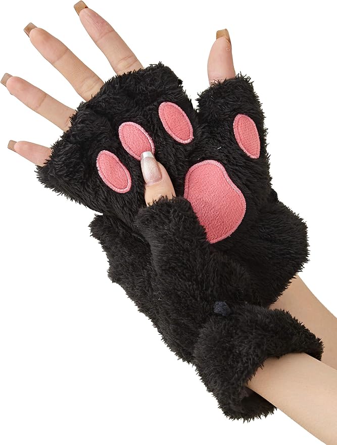 OTPEH Cat Paws Gloves Fingerless Bear Furry Paw Cute Hand Gear Cosplay Costume Accessories