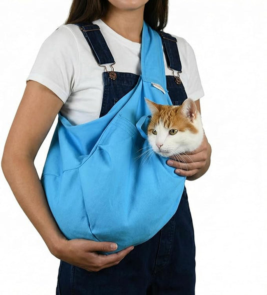 Cat-in-the-Bag Cozy Comfort Carrier - Extra Small Light Blue Cat Carrier Soft and Pet Carrier Administration, Grooming, Vet Visits, Dental Care, and Nail Trimming