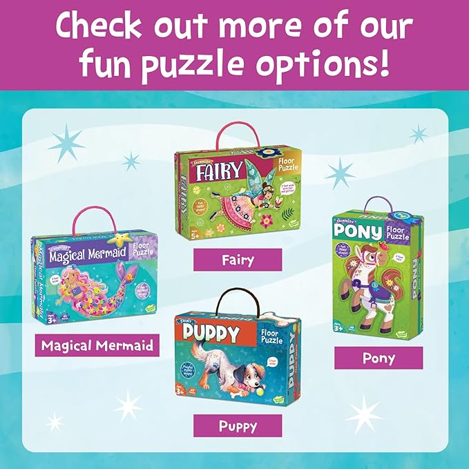 Peaceable Kingdom Shimmery Unicorn Floor Puzzle - 44-Piece Giant Floor Puzzle for Kids Ages 3 & up - Fun-Shaped Puzzle Pieces - Great for Classrooms