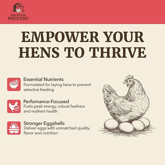 Layer Pellet Chicken Feed, 16% Protein Poultry Feed for Laying Hens, Supports Egg Production, Strong Eggshells & Calcium Absorption with Vitamin D3, Made in USA, 80 lbs