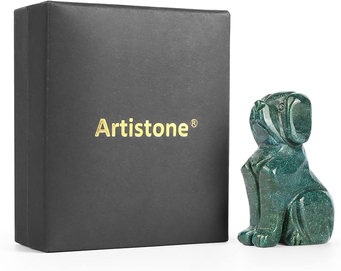 Artistone 2" Ocean Jasper Dog Crystal Animals Figurine Carved Gemstone Puppy Dog Statue Sculpture Craft Home Decorations