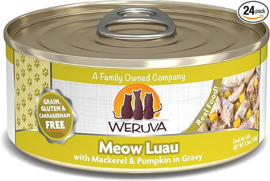 Weruva Classic Cat Food, Meow Luau with Mackerel & Pumpkin in Gravy, 5.5oz Can (Pack of 24)