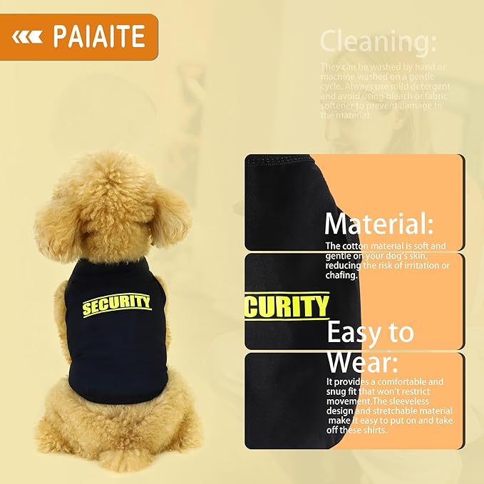 Discover Cozy Cotton Canine Wear: Soft, Lightweight, and Breathable Dog Shirt Vest with Eye-Catching Graphics(Security), Keeping Your Furry Friend Warm and Comfy! Black XL