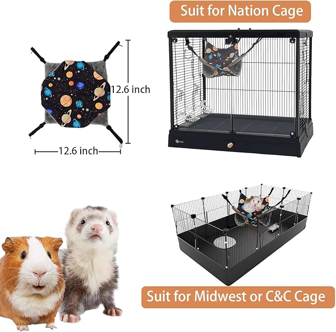Straps are Adjustable 2Pcs Guineas Pig Rat Hammock Guinea Pig Hamster Ferret Hanging Hammock Guinea Pigs Accessories for Small Animals Chinchilla Parrot Sugar Glider Ferret Squirrel Dark Planet