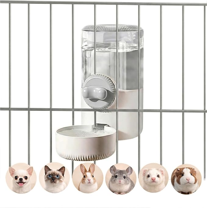 34oz Hanging Gravity Auto-Refill Water Bowl for Small Animal Cage | Visible Water Level, Keeps Floor Space Clear, Secure Cage-Mounted Placement, Detachable for Routine Cleaning