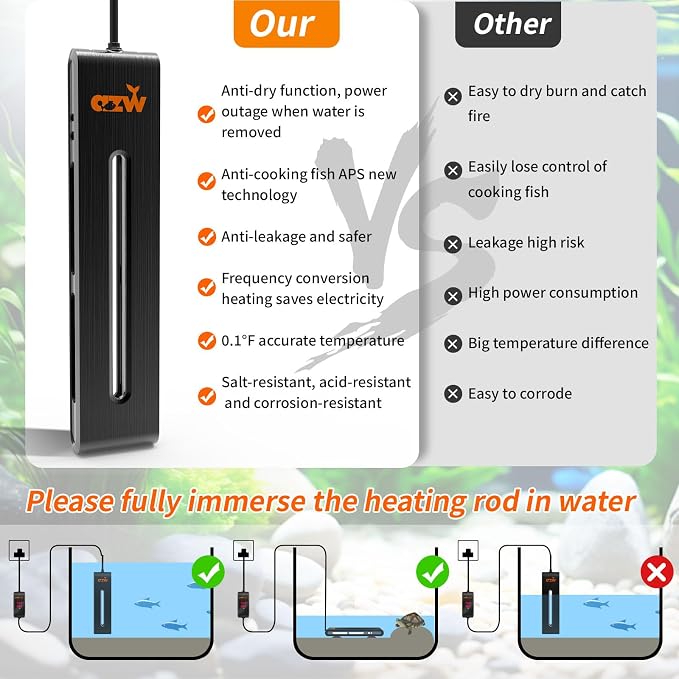 azw Aquarium Heater, 100W Fish Tank Heater for 25-45 Gallon with Digital LED Controller, Frequency Conversion Energy Saving, IPS Anti-Boiling Fish, 7 Intelligent Protections for Freshwater/Saltwater