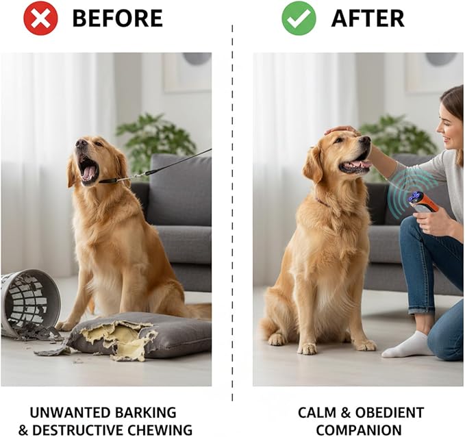 Upgraded Triple-Head Ultrasonic Dog Barking Deterrent Device - 33ft Range Handheld Anti Bark Training Tool - Rechargeable Sonic Bark Stopper for Small Medium Dogs, Age 6+ Months (Orange)