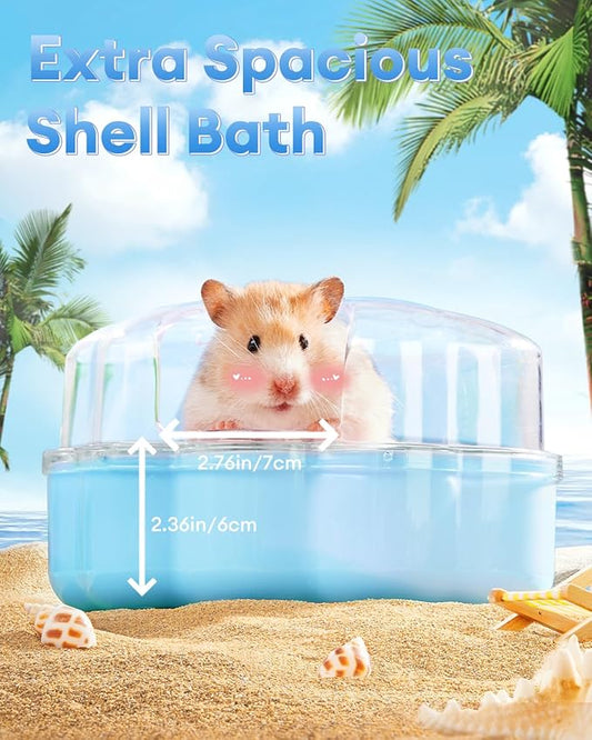 BUCATSTATE Hamster Sand Bath Kit Hamster Sand Bath Container Ultra Large Transparent Toilet for Syrian Hamsters Accessory for Small Animals(Blue, Shell-Shape)