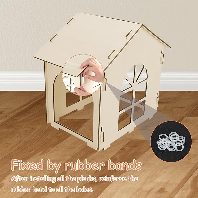 YUEPET Extra Large Wooden Bunny Castle, Ventilated Rabbit Castle Hideaway with Stairs, Detachable Small Animal Hideout & Habitats for Indoor Outdoor Dwarf Rabbits Bunnies to Hide & Play