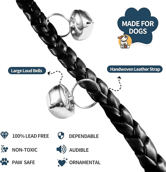 Dog Bells to Go Outside & Puppy Potty Training. Adjustable Dog Door Bell Ring to Go Potty. Handmade with Premium PU Leather. Twisted Style. (Black)