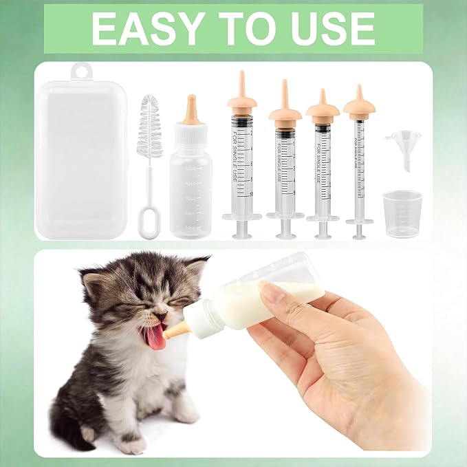 Pet Nursing Kit – Kitten Bottle Feeding Set with Nipples, Syringes, and Formula Dispenser for Newborn Puppies, Kittens, Baby Squirrels, and Other Small Animals