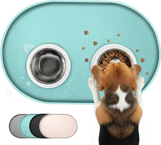Conlun Dog Food Mat,Raised Edges Pet Food Mats for Spill Containment,BPA-Free Silicone Cat Dog Feeding Mat for Floor Waterproof,Rubber Pet Placemats for Food and Water Bowls 1/2 Inch