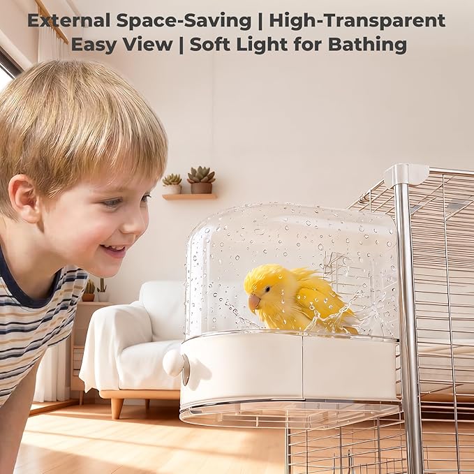 mini&moe Bird Bath for Cage, 4 in 1 Multifunction Birds House/Bath/Litter Box/Feeder Room, Bird Cage Accessories for Pet Birds Conure Budgies Cockatiels Lovebird,Finches, Parakeets, Mannikin,Pink