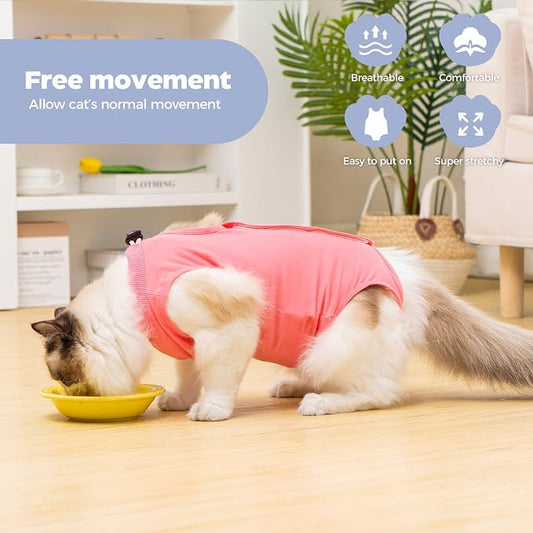 Avont Cat Recovery Sui,Post-Surgery Protective Vest Rosepink M | Breathable & comfortable cat onesie for cats after surgery female. Soft alternative to cone. Machine washable