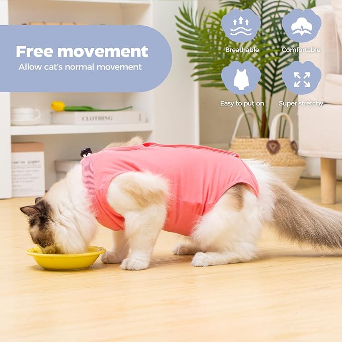 Avont Cat Recovery Suit, Post-Surgery Protective Vest, Rosepink L | Breathable & comfortable cat onesie for cats after surgery female. Soft alternative to cone. Machine washable