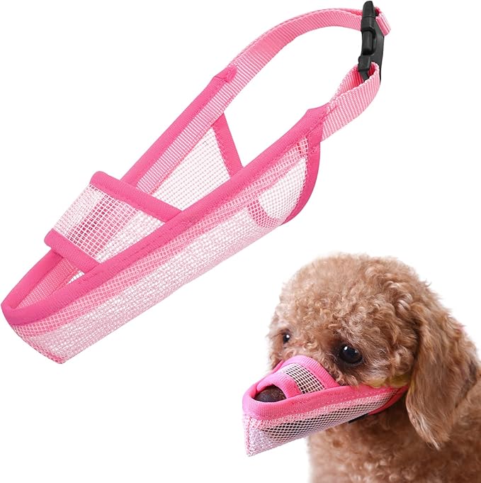Crazy Felix Nylon Dog Muzzle for Small Medium Large Dogs Dachshund Beagle Poodle Labrador, Air Mesh Breathable and Drinkable Pet Mouth Guard for Anti-Biting Chewing Scavenging(XXS, Pink)
