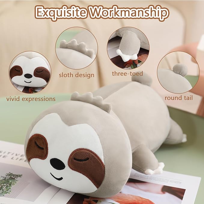 SQEQE Weighted Sloth Plush, Weighted Sloth Stuffed Animal, Cute Plushies Pillow Toy Gift for Kids Adults Brown 23.6 Inch, 3.1 Lbs
