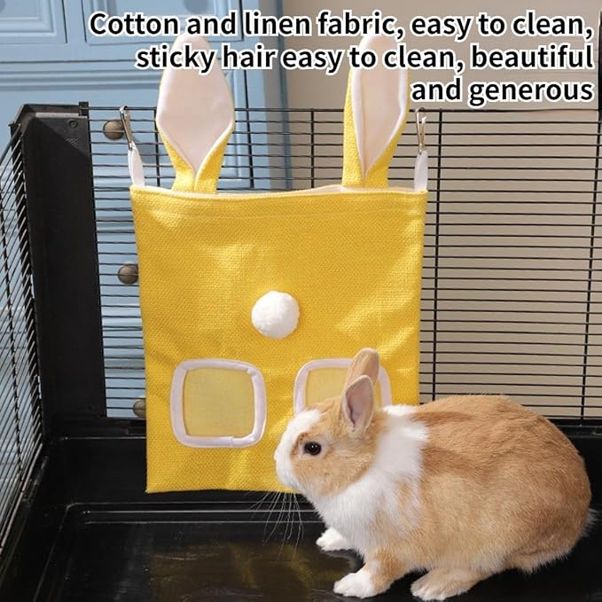 Rabbit Hay Feeder, Bunny Hay Bag for Rabbits,Rabbit Feeder Fabric Bag Feeder Storage Bag,Large Capacity Cotton Canvas Fabric Hanging Hay Feeder Bag for Small Animal,Hay Guinea Pig (Green,M)