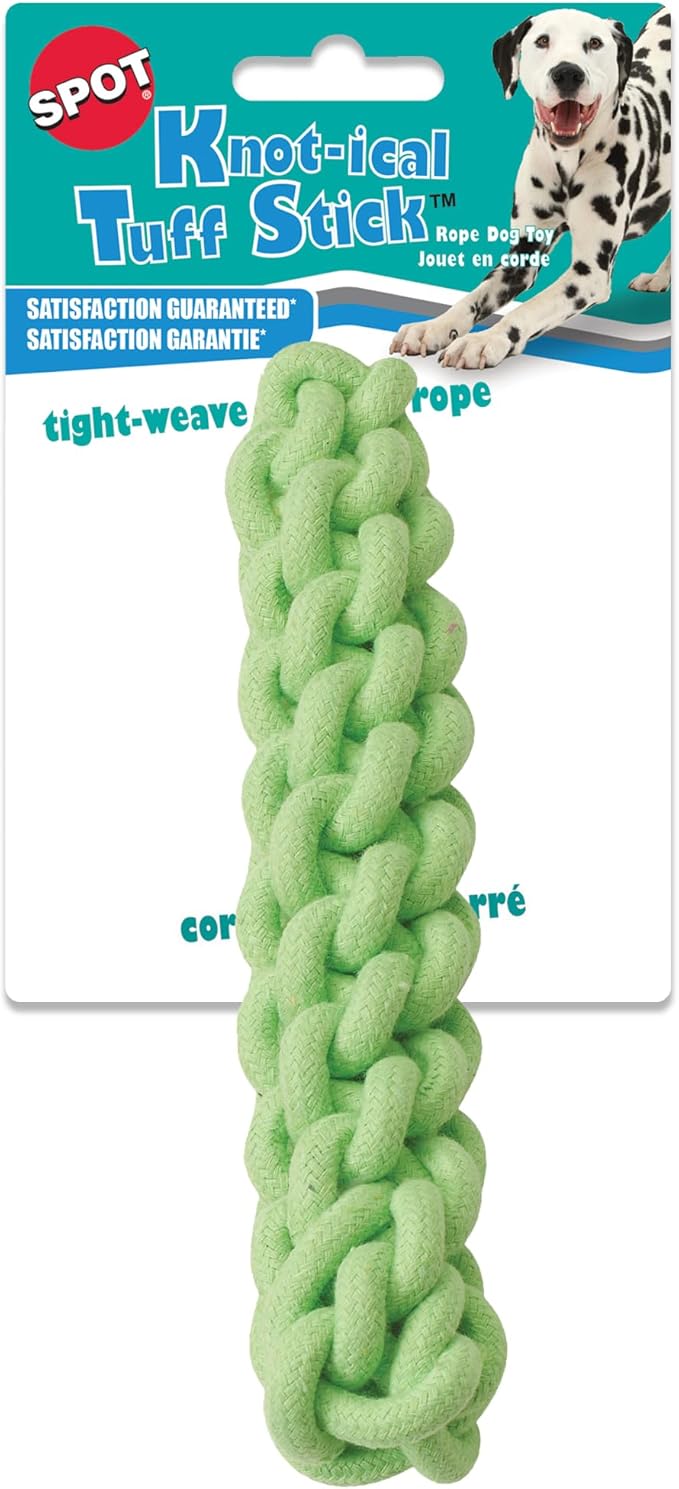 SPOT Knot-ical Tuff Stick - Braided Rope Dog Toy, Tight Weave Nautical Rope Fetch and Tug Toy, Great for Moderate Chewers, Medium Sized Dog Breeds - 10in, One Toy, Assorted Colors