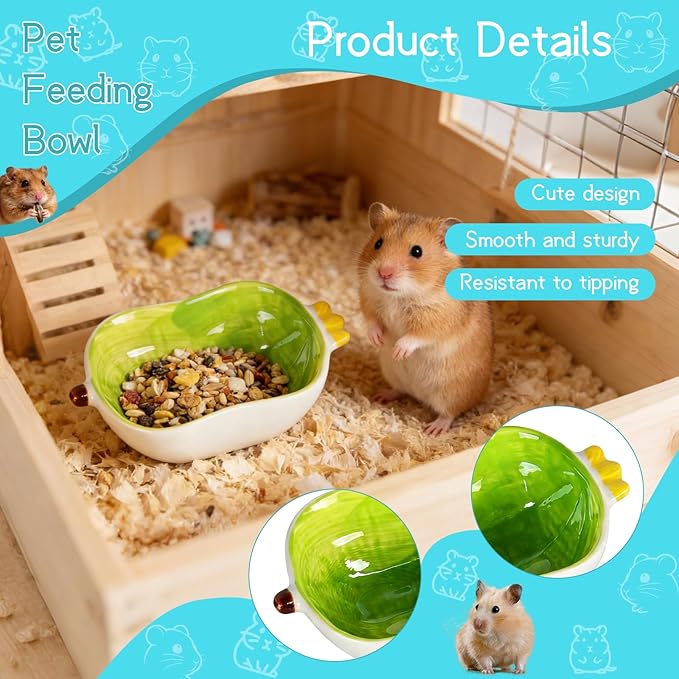 Small Ceramic Hamster Water Bowl Guinea Pig Food Bowl Cute Ferret Rat Chinchilla Rabbit Feeding Dish Young Animal Feeder (Green)