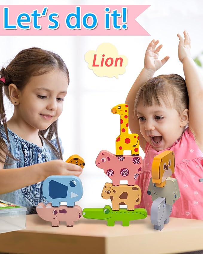 Vaiheng Toys for Toddlers 1-3, Montessori Toys for 1 2 3 4 Year Old Boys & Girls, Toy Age 2-4 0-2 Kids Baby, 1 2 3 Year Old Girls Boys Gifts, Wooden Animal Blocks Stacking Education Puzzles Toy