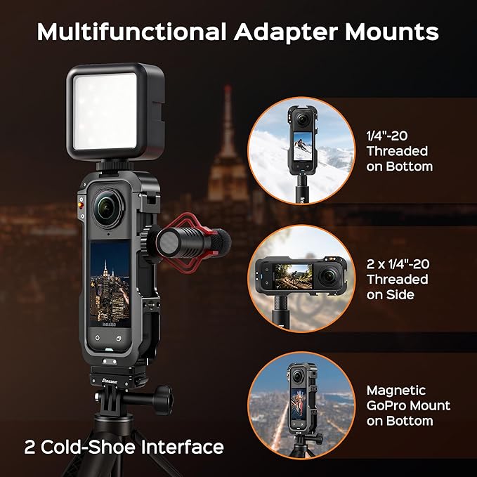 AMAZEAR Metal Protective Case for Insta360 X5 Accessories, Insta 360 X5 Multifunction Utility Frame Aluminum Cage with Quick-Release Base Plate, Various Expansion Mounts