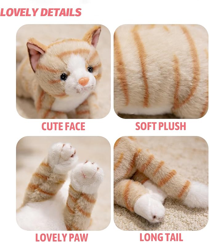 PEACH CAT Striped Cat Stuffed Animal 9.8" Realistic Kitten Plushies Soft Plush Toys Gifts for Kids Yellow