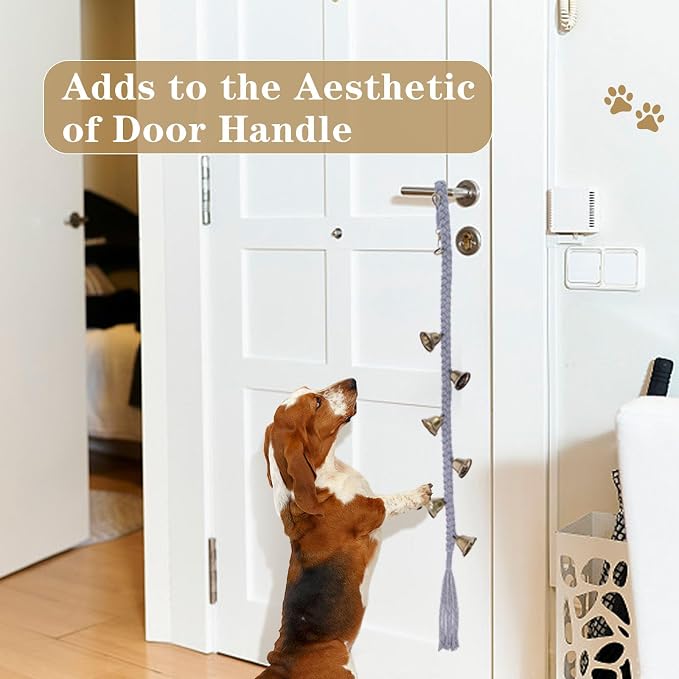 KLOGTSIND 2 Pack Dog Bells for Door Potty Training, Handwoven Cotton Rope Dog Doorbell with 6 Extra Loud Bells, Adjustable Dog Door Bells for Small Medium Large Dogs to Ring to Go Outside, Grey