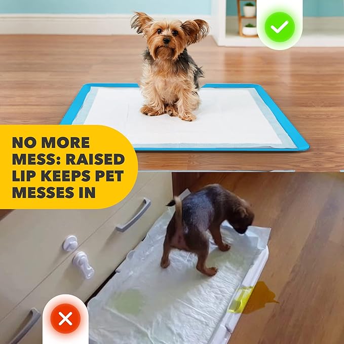 TidyFriend 2 Pack Dog Pee Pad Holder Tray - Fits Up to 24” x 24” Pee Pad Holder for Dogs - Stable Grip, Raised Edges, Quick-Wipe Silicone Surface Dog Pad Holder for Indoor (Dark Blue)