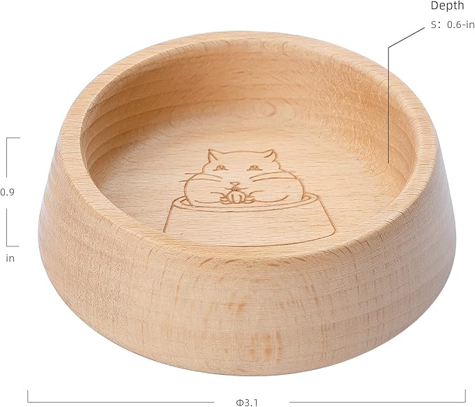 Niteangel Wooden Hamster Feeding Bowl - Small Animal Food Dish for Dwarf Syrian Hamsters Gerbils Mice Degus or Other Similar-Sized Small Pets (Hammy Pattern, for Dwarf)